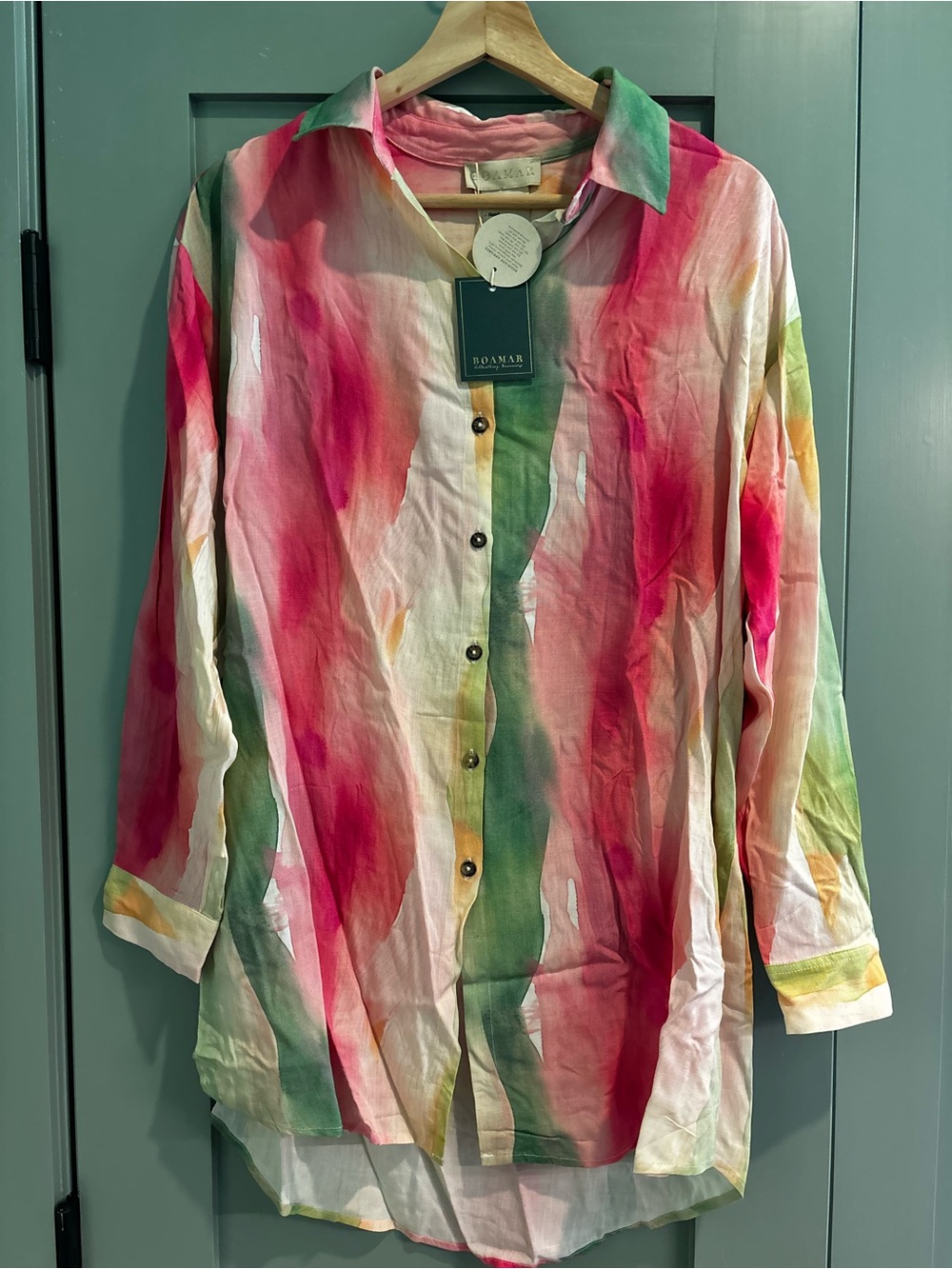BOAMAR Marcia Button-Up Cover-Up Fuzzy Print NWT Size Small Resort Beach Shirt - Picture 2 of 5